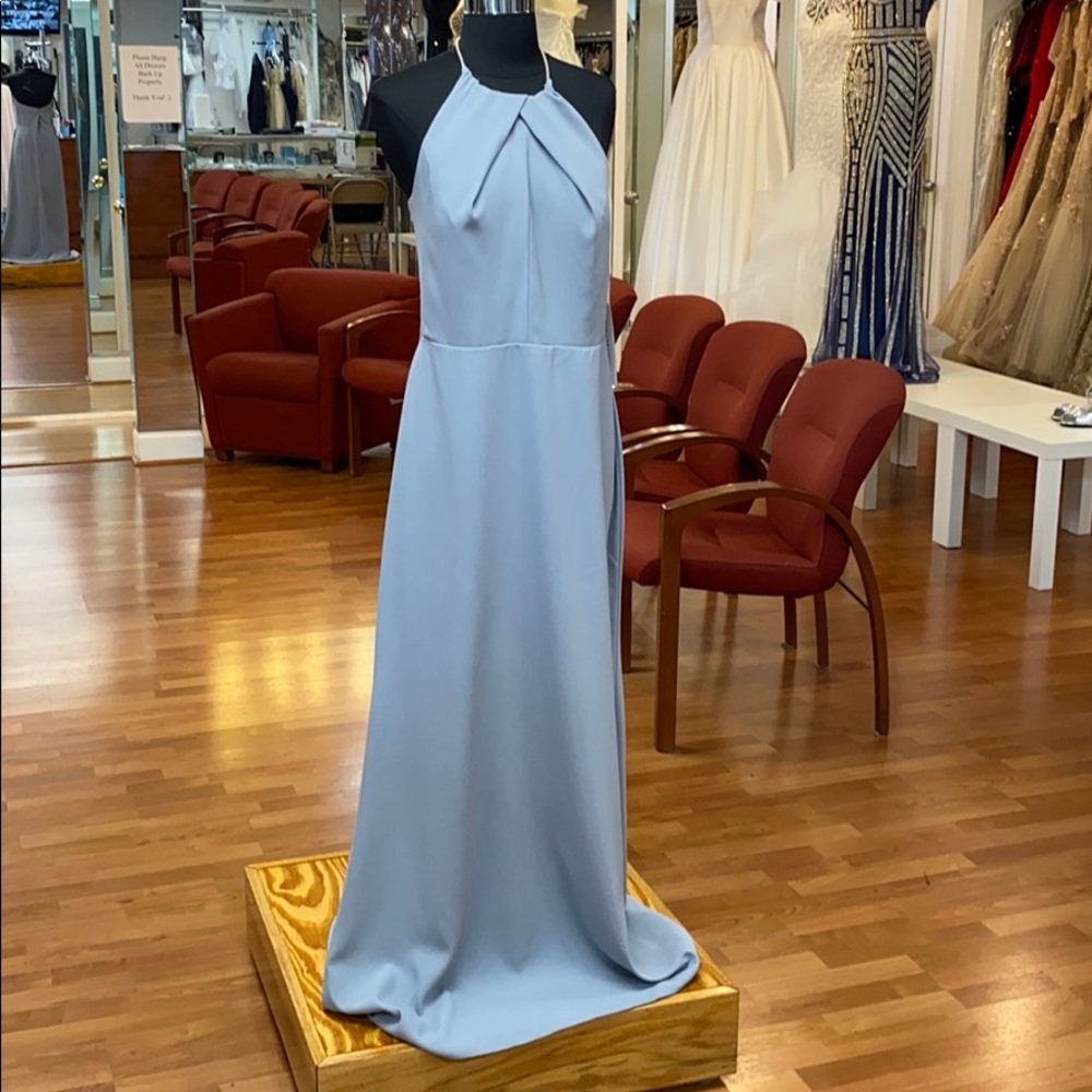 Silver bridesmaid dress with metal neck strap - Picture 1 of 8